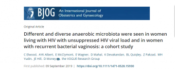 New vaginal microbiome paper published in British Journal of Obstetrics and Gynaecology Canada (BJOG)