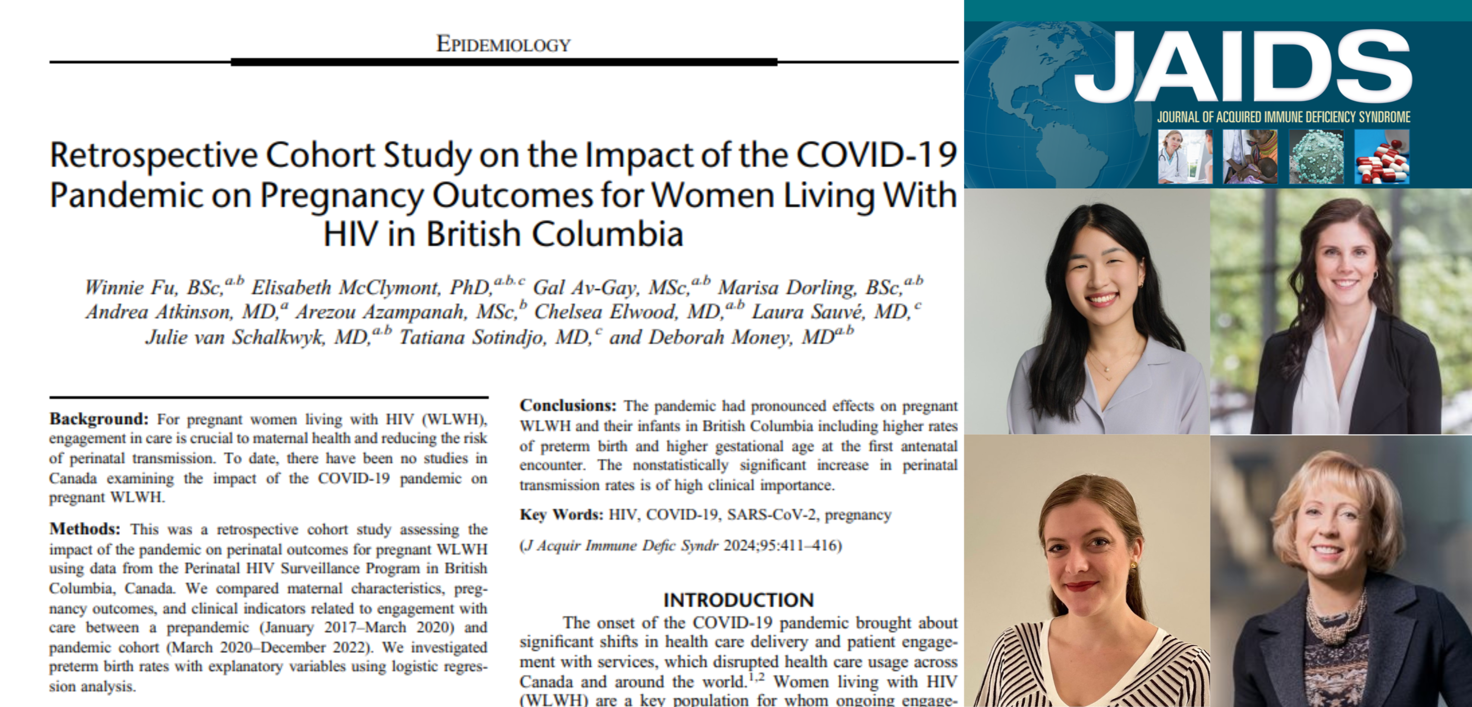 New Publication: “Retrospective Cohort Study on the Impact of the COVID-19 Pandemic on Pregnancy Outcomes for Women Living With HIV in British Columbia” published in JAIDS!
