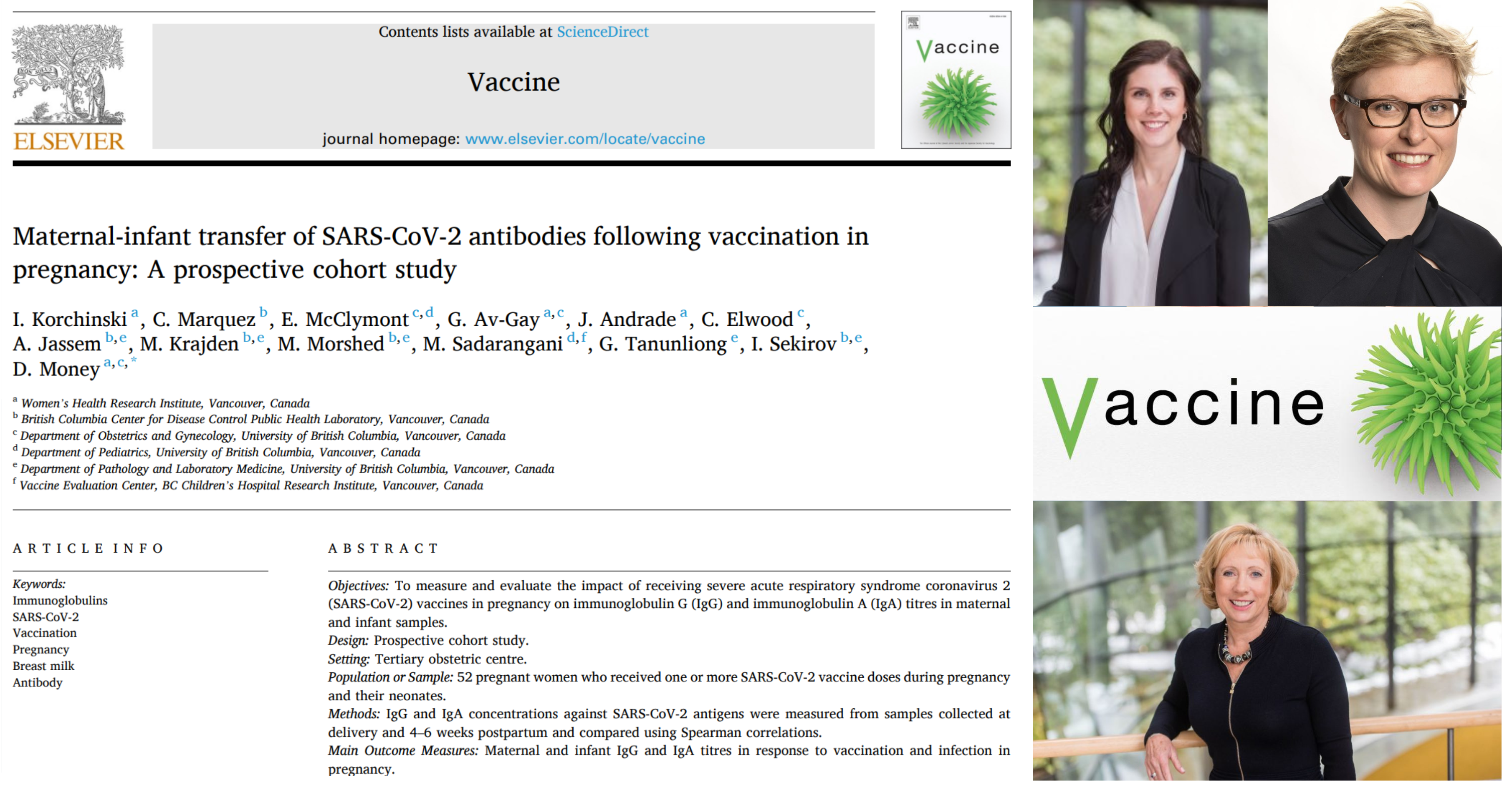 New Publication: “Maternal-infant transfer of SARS-CoV-2 antibodies following vaccination in pregnancy: A prospective cohort study” published in Vaccine!